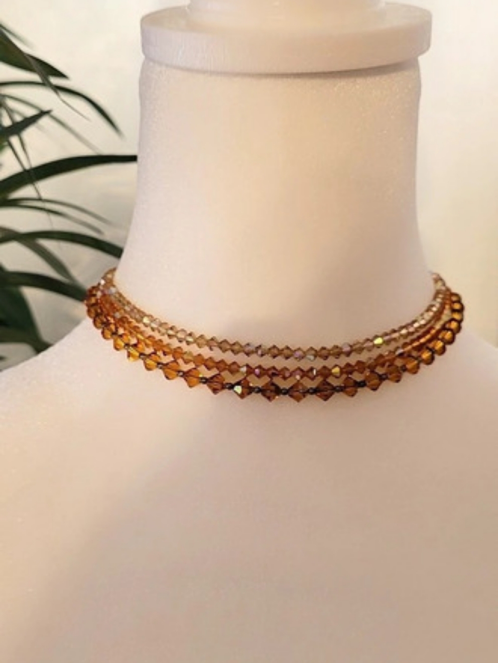 Beaded Choker Necklace in Amber & Gold Like New